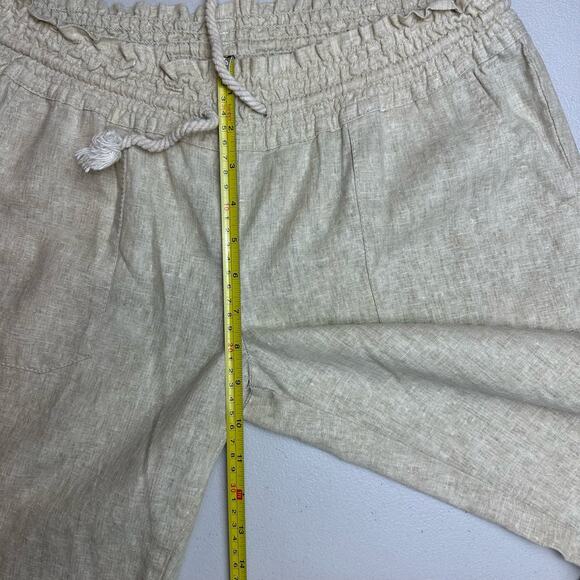 Women's Roxy Linen Blend Large Pants Tan Beige Khaki Oatmeal Tie at waist L - Picture 10 of 12